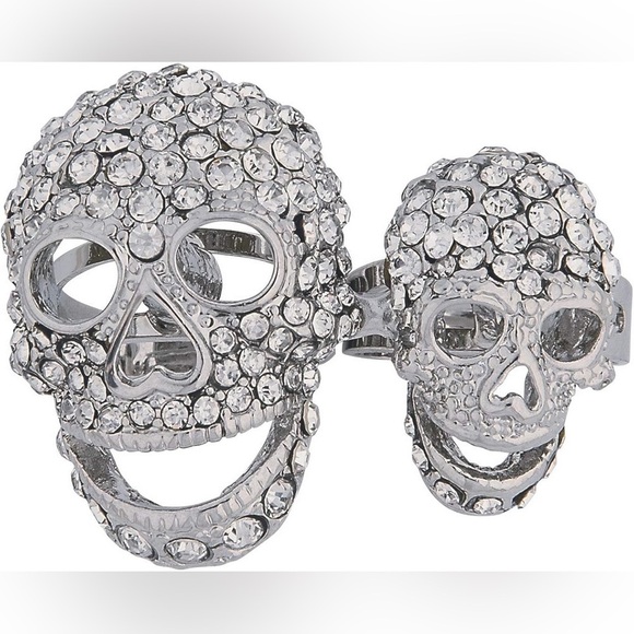 Source Unknown Accessories - Double finger  Silver Crystal Skull Ring